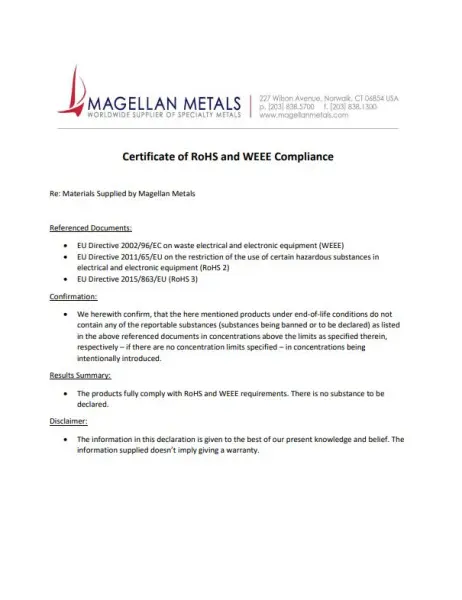 RoHS & WEEE Complaince Certificate